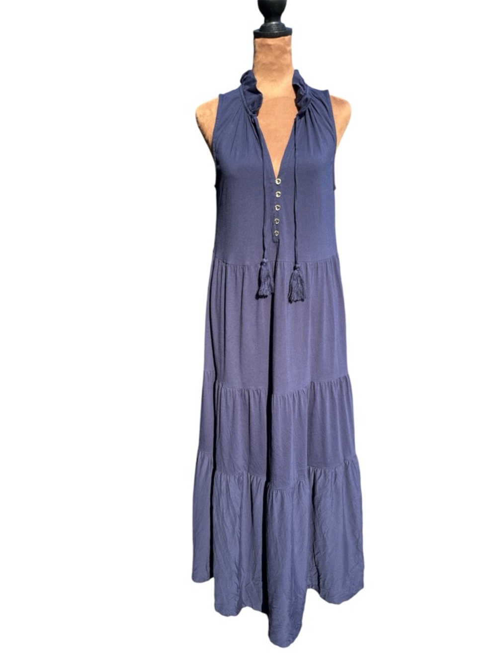 LILLY PULITZER Sleeveless Navy Tiered Maxi Dress w/Tassel Ties Size Small NWOT